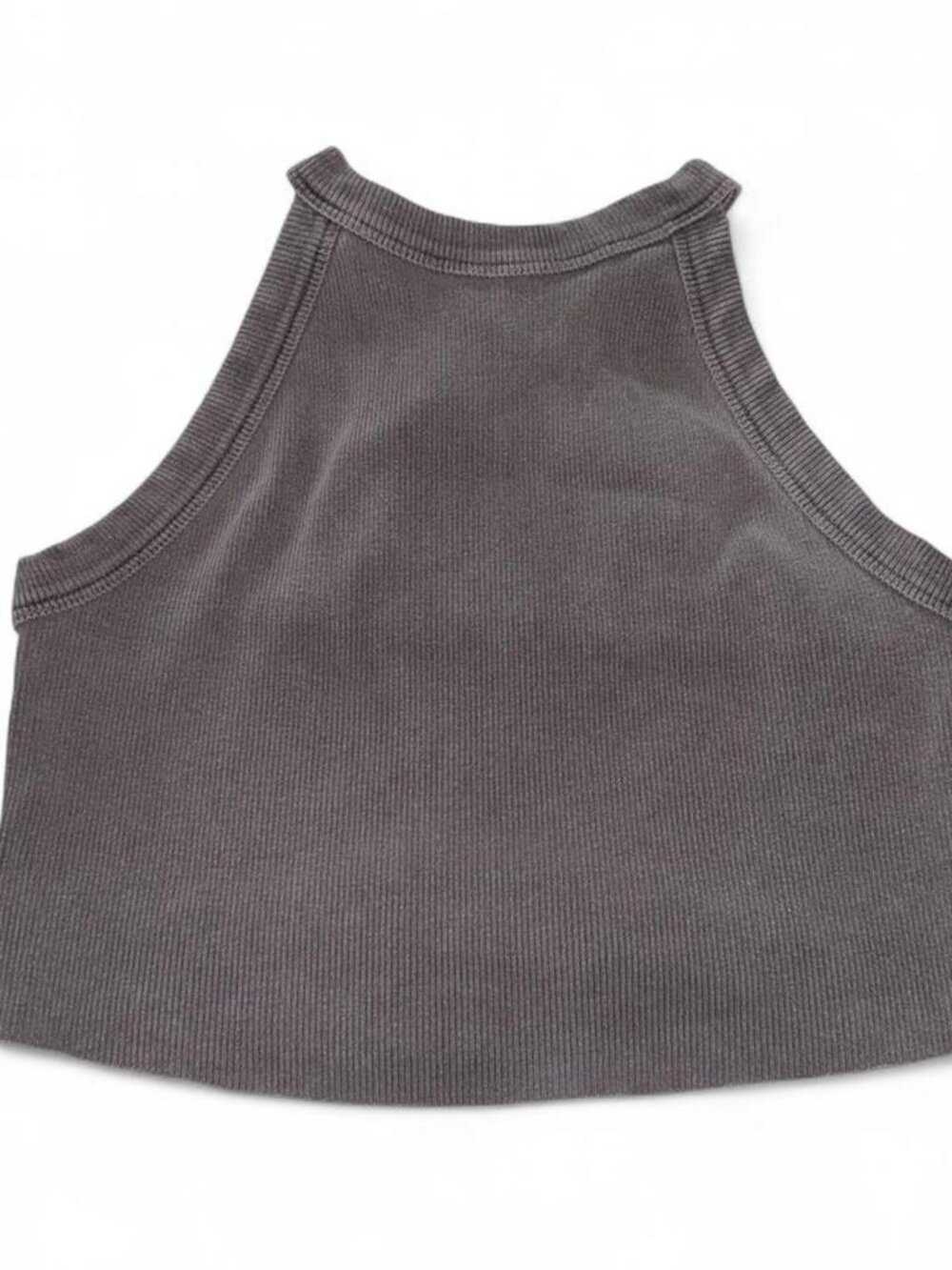 Monrow Gray Ribbed Halter Crop Top Cross Back Knit Tank Made In USA No Size